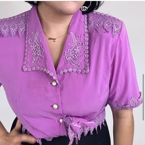 80s pearl button down blouse
